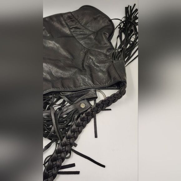 J J Winters Black Fringe Leather Boho Bag Vintage - Picture 14 of 16